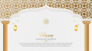 Ramadan kareem Arabo islamico lusso ornamentale sfondo con islamico modello e decorativo ornamento arco telaio vettore