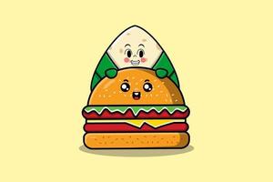 carino Cinese riso gnocco cartone animato nascondiglio hamburger vettore