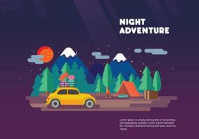 Illustrazione piana di vettore di vacanza di Carpool di avventura di notte