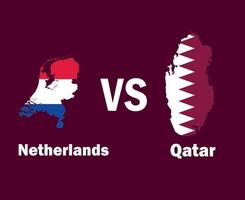 Olanda e Qatar carta geografica bandiera con nomi simbolo design Asia e Europa calcio finale vettore asiatico e europeo paesi calcio squadre illustrazione