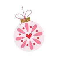 allegro Natale albero bianca palla con pizzo rosa ornamento. natale e nuovo anno albero decorazioni. inverno vacanze abete albero giocattoli. retrò jingle palline o volantino, saluto carta design. vettore