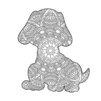 cane mandala colorazione pagina per adulti floreale animale colorazione libro isolato su bianca sfondo anti stress colorazione pagina vettore illustrazione