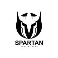 spartano logo, guerra casco completo da uomo vettore, barbaro armatura icona, vichingo, Palestra in forma disegno, fitness vettore