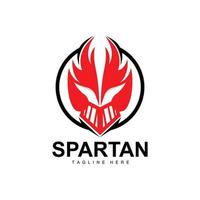 spartano logo, guerra casco completo da uomo vettore, barbaro armatura icona, vichingo, Palestra in forma disegno, fitness vettore