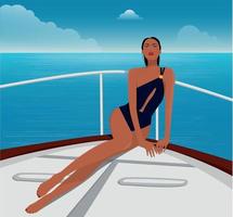 digitale illustrazione di un' ragazza modello nel il estate su un' yacht crociera vettore