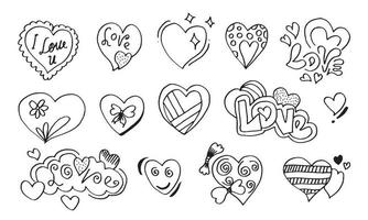 cuori di doodle, illustrazione disegnata a mano del cuore di amore collection.vector. vettore