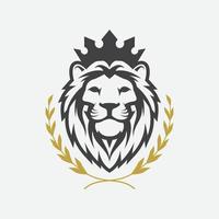 modello di icona del logo di lusso del leone, elegante illustrazione del design del logo del leone, testa di leone con logo della corona, simbolo elegante del leone vettore