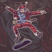 Santa Claus salti freestyle equitazione un' skateboard. vettore illustrazione.