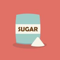 zucchero nel pacchetto icona nel piatto stile vettore