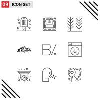 azione vettore icona imballare di 9 linea segni e simboli per moneta sole cereale montagna paesaggio modificabile vettore design elementi