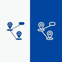 GPS Posizione carta geografica linea e glifo solido icona blu bandiera linea e glifo solido icona blu bandiera vettore