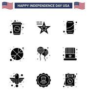 impostato di 9 vettore solido glifi su 4 ° luglio Stati Uniti d'America indipendenza giorno come come bloons giorno birra gli sport pallacanestro modificabile Stati Uniti d'America giorno vettore design elementi