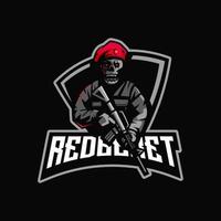 redberet cranio esercito portafortuna logo design illustrazione vettore