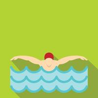 uomo nel rosso berretto nel nuoto piscina icona, piatto stile vettore