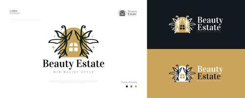 elegante e minimalista Casa logo design con fiori e stelle illustrazione. bellezza Casa logo. adatto per ricorrere, Hotel, bellezza, architettura, clinica, e vero tenuta azienda logo vettore