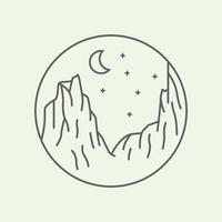 Luna avventura colline linea arte logo design minimalista illustrazione icona vettore