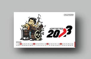 2023 calendario contento nuovo anno settembre design modello. vettore