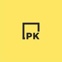 pk iniziale monogramma logo con piazza stile design vettore