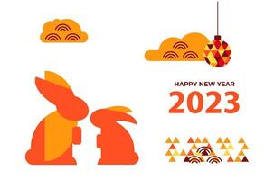 contento nuovo anno 2023 Cinese carta con conigli vettore