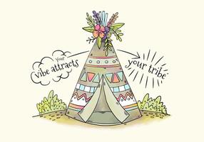 Tenda tribale carina con fiori e foglie vettore