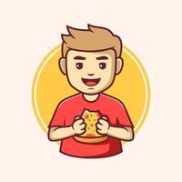 mano disegnato ragazzo mangiare Pizza, Pizza logo modello vettore