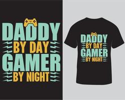 papà di giorno gamer di notte tipografia Vintage ▾ maglietta disegno, gioco citazioni vettore grafico maglietta design professionista Scarica
