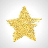 mano disegnato stella con oro luccichio effetto. ruvido stella forma nel scarabocchio stile con oro luccichio effetto su bianca sfondo. vettore illustrazione