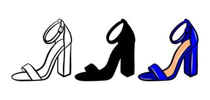 donna scarpe icona impostato isolato su bianca sfondo. colorato mano disegnato vettore moda illustrazione. bellezza e fascino schema silhouette. logo design elemento.