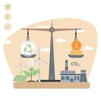 verde energia illustrazione concetto. carbonio effetto e co2 emissione problema. indicatore con co2. rinnovabile energia concetto. vettore illustrazione