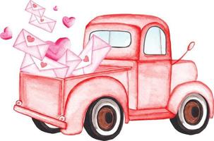contento San Valentino giorno acquerello vettore illustrazione acquerello auto vettore clipart San Valentino auto vettore, San Valentino camion vettore