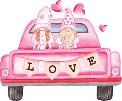 contento San Valentino giorno acquerello vettore illustrazione acquerello auto vettore clipart San Valentino auto vettore, San Valentino camion vettore