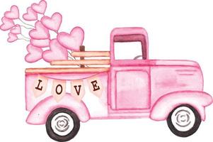 contento San Valentino giorno acquerello vettore illustrazione acquerello auto vettore clipart San Valentino auto vettore, San Valentino camion vettore