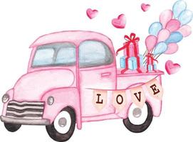 contento San Valentino giorno acquerello vettore illustrazione acquerello auto vettore clipart San Valentino auto vettore, San Valentino camion vettore