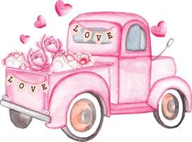 contento San Valentino giorno acquerello vettore illustrazione acquerello auto vettore clipart San Valentino auto vettore, San Valentino camion vettore