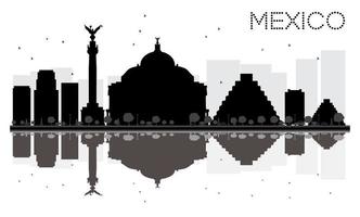 Messico città orizzonte nero e bianca silhouette con riflessi. vettore
