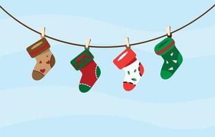 Natale e contento nuovo anno sfondo con a maglia calzini. caldo calzini con diverso struttura e colore. vettore inverno mano disegnato calzini.