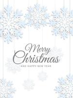 Natale e nuovo anno saluto carta design. vacanza carta modello con lettering calligrafia elementi e decorativo fiocco di neve ornamento. vettore illustrazione