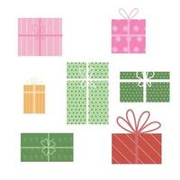 colorato Natale regalo scatole collezione.carino colorato Natale illustrazione regalo box.stack di diverso regali per Natale vacanza. piatto vettore illustrazione isolato su bianca.