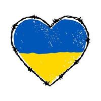 spinato filo cuore forma nel ucraino bandiera blu e giallo colori. mano disegnato vettore illustrazione nel schizzo stile