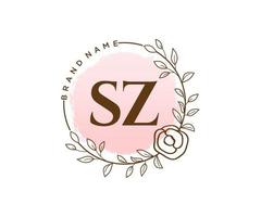 iniziale sz femminile logo. utilizzabile per natura, salone, terme, cosmetico e bellezza loghi. piatto vettore logo design modello elemento.