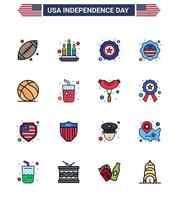 4 ° luglio Stati Uniti d'America contento indipendenza giorno icona simboli gruppo di 16 moderno piatto pieno Linee di Stati Uniti d'America palla stella calcio internazionale bandiera modificabile Stati Uniti d'America giorno vettore design elementi