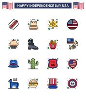 impostato di 16 Stati Uniti d'America giorno icone americano simboli indipendenza giorno segni per dolce Stati Uniti d'America uomini ringraziamento americano modificabile Stati Uniti d'America giorno vettore design elementi