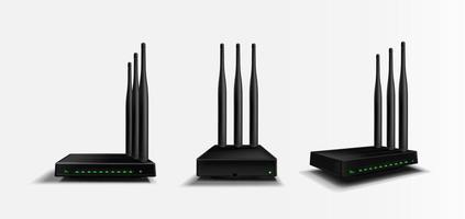 Wi-Fi router davanti, angolo e lato Visualizza modello vettore