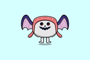 carino portafortuna cartone animato Sushi personaggio pauroso pipistrelli vettore