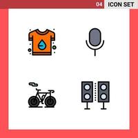 universale icona simboli gruppo di 4 moderno riga piena piatto colori di marca bicicletta Stampa microfono trasporto modificabile vettore design elementi