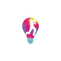battitore giocando cricket lampadina forma concetto logo. cricket concorrenza logo. stilizzato giocatore di cricket personaggio per sito web design. cricket campionato. vettore
