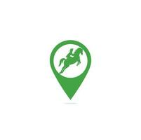 da corsa cavallo con fantino logo design icone. equestre sport logo. fantino equitazione salto cavallo. cavallo equitazione carta geografica perno forma concetto logo. vettore