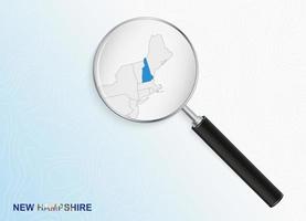 lente d'ingrandimento con carta geografica di nuovo Hampshire su astratto topografica sfondo. vettore