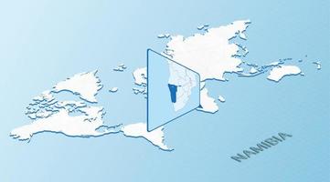 mondo carta geografica nel isometrico stile con dettagliato carta geografica di namibia. leggero blu namibia carta geografica con astratto mondo carta geografica. vettore