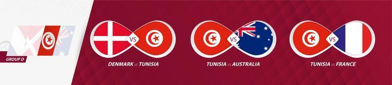 tunisia nazionale squadra fiammiferi nel gruppo d, calcio concorrenza 2022, tutti Giochi icona nel gruppo palcoscenico. vettore